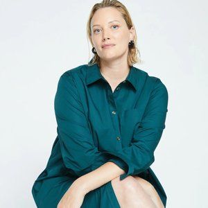 Odeon Stretch Poplin Shirtdress - Forest Green NWT